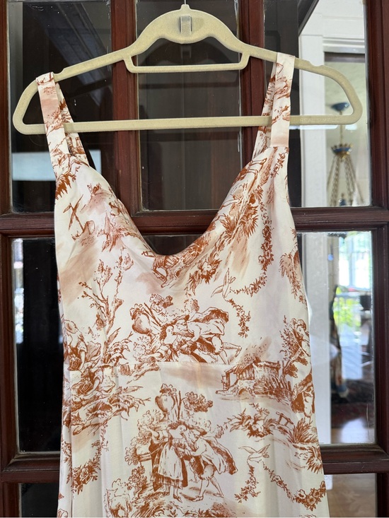 Kitri Dresses & Skirts - Cream & Brown Toile Inspired High-Low Ruffle Slip Dress